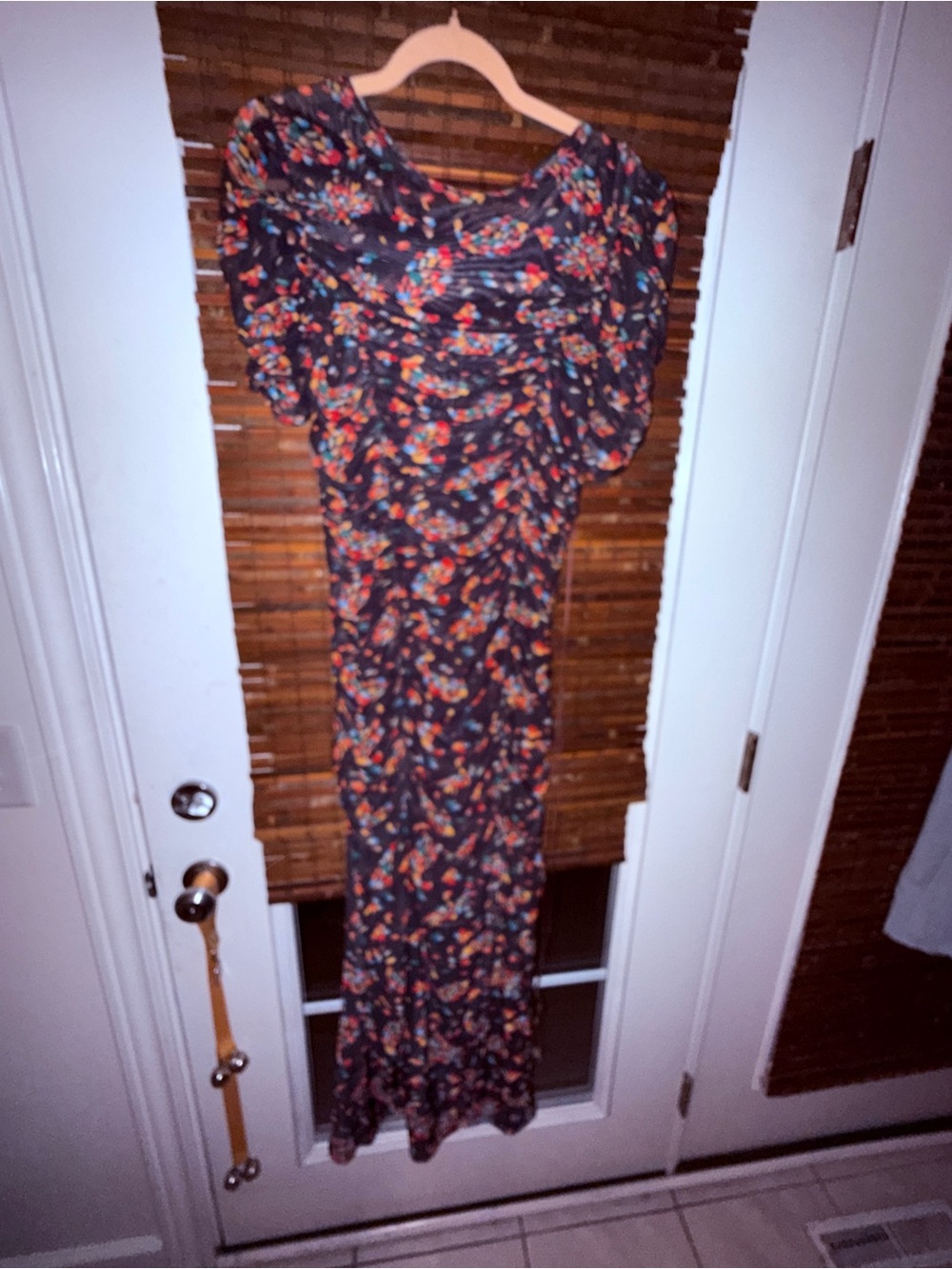 Free People Briella Ruched Mesh Midi Dress -"Twilight Combo" print, euc, sz M - Picture 12 of 16